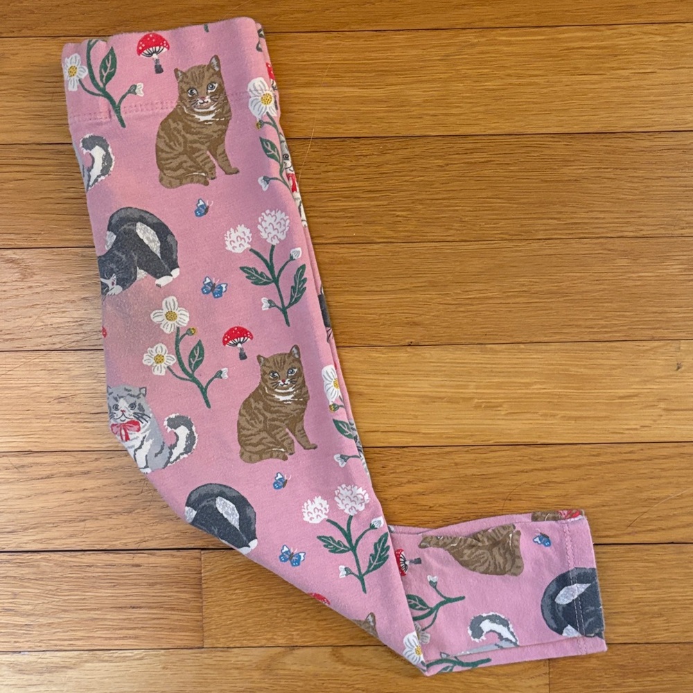 Mini Boden 2-3Y Fun Leggings Pink Floral Cat Kitten Flowers Print